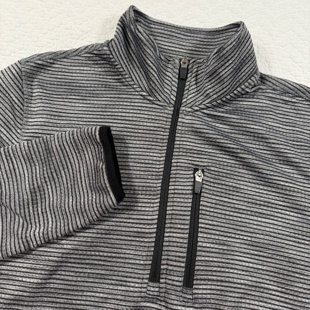 Prana Mens Quarter‎ Zip Pullover Grey Striped M2GATZ116 Mock Neck Sweater Medium